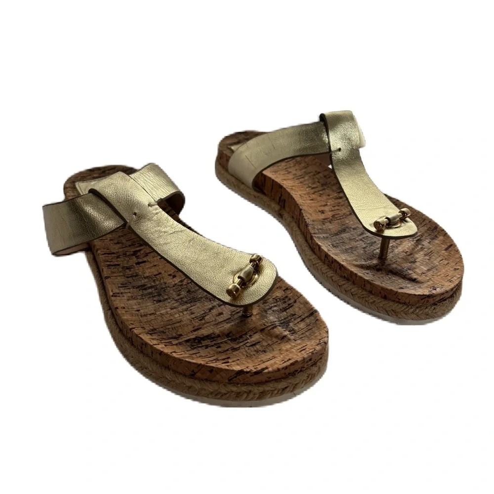 Tory Burch Gold Metallic Thong Sandal Size 8